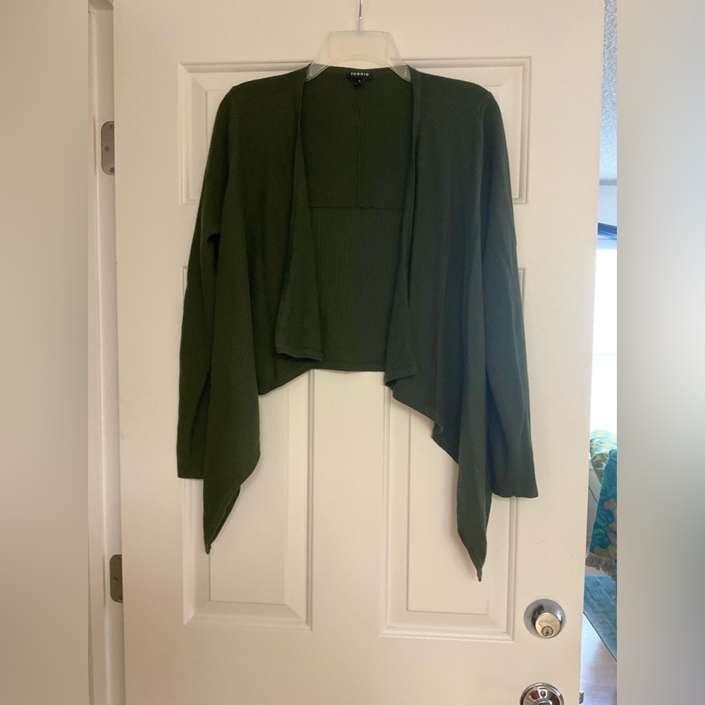 Torrid Drape Front Cropped Shrug Dark Olive Green Size 1
